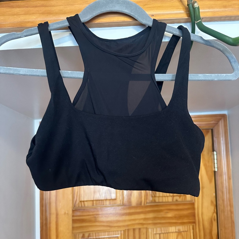 Aerie High Neck Mesh Sports Bra Black Size Small